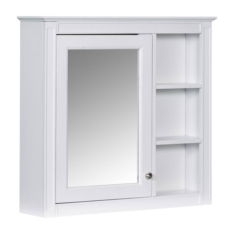 Anmytek White Wall Mounted Mirror Cabinet with Storage Bathroom Vanity Organizer