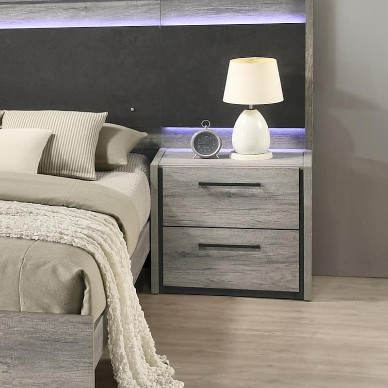 Roundhill Furniture Lenca LED Wallbed with Nightstands, Dresser, Mirror, and Chest - Weathered Gray