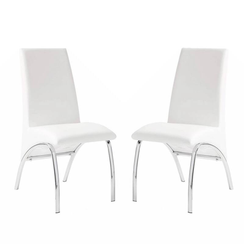 Set of 2 Padded Leatherette Side Chairs in White and Chrome - White