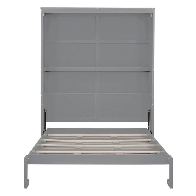 Queen Apartment Cabinet Wall Bed Murphy Bed With A 2-Layer Cabinet, Grey