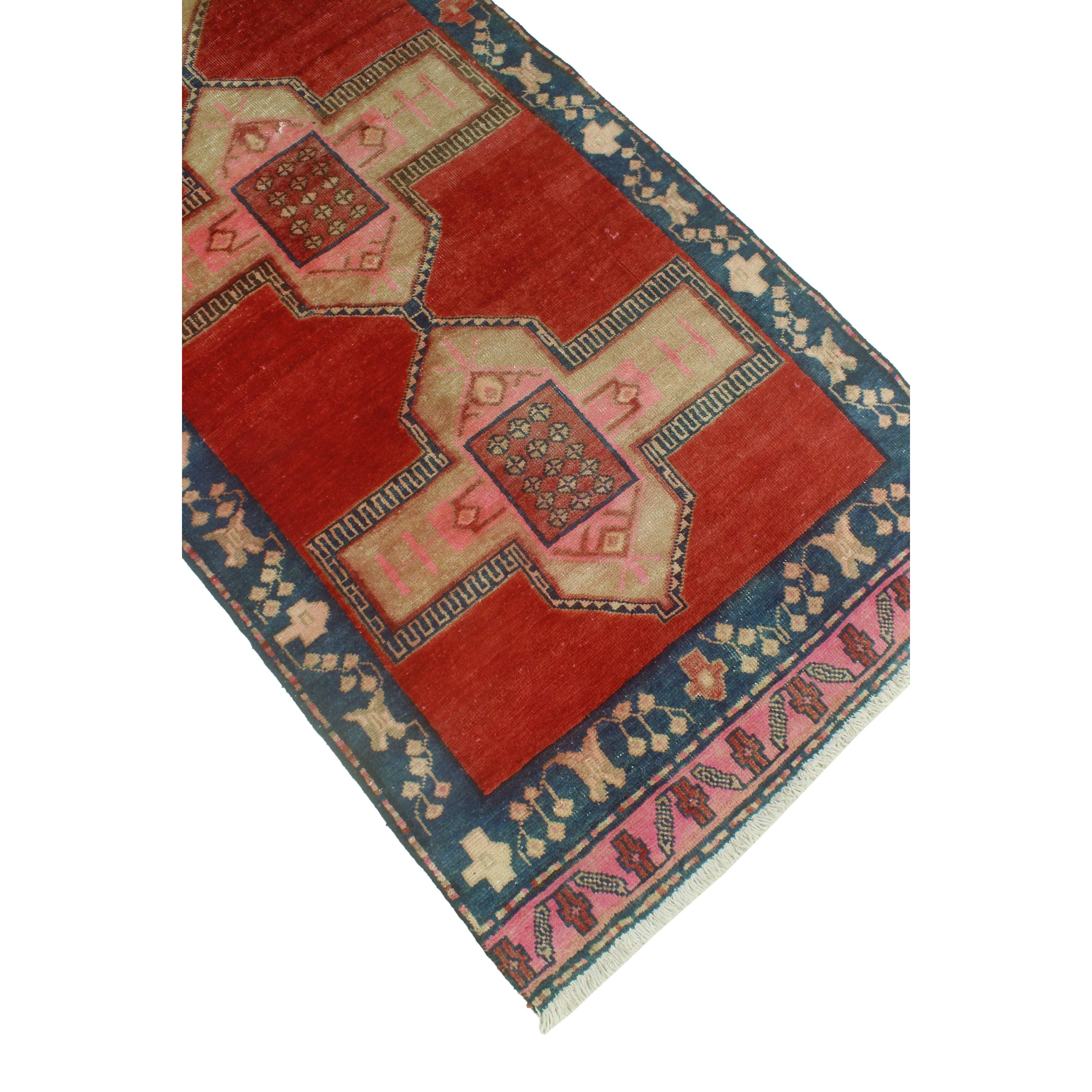 Noori Rug Fine Vintage Distressed Davood Red/Blue Runner 2'9" x 8'6
