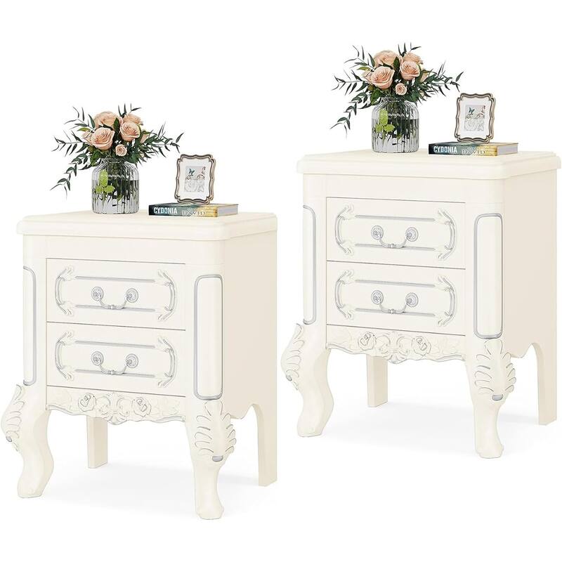 White 20" nightstand with 2 drawers