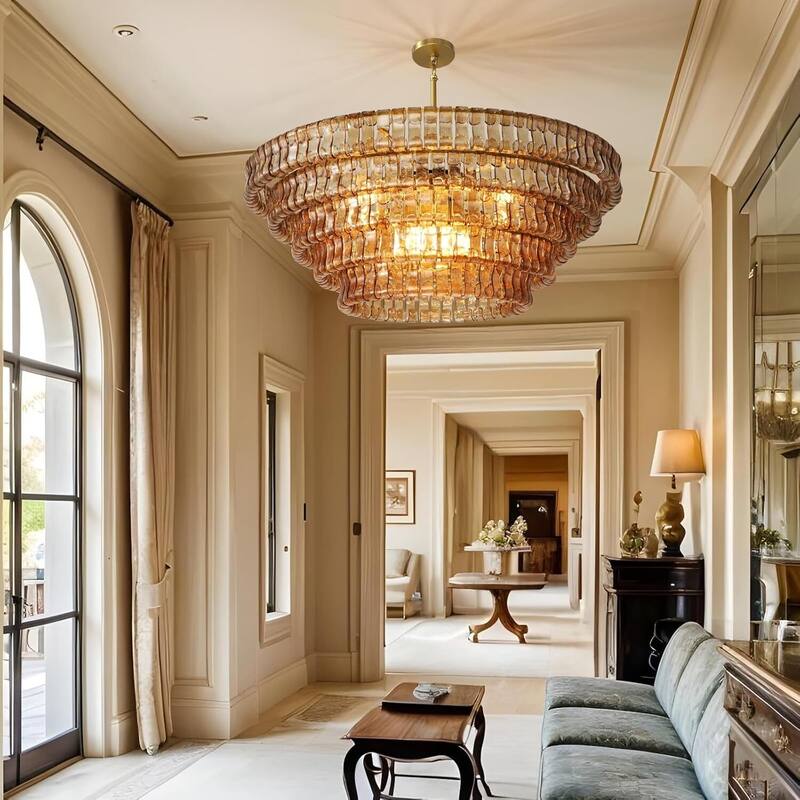 KAYLA 36in-67.4 in. 6-Lights Gold Crystal Drum Chandelier