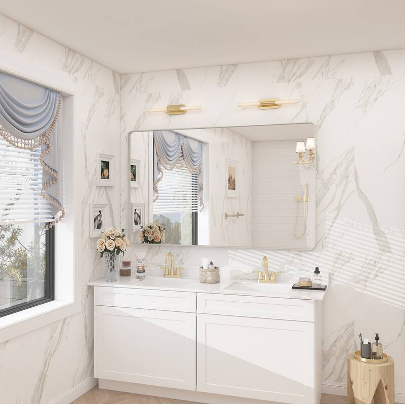 Modern Metal Frame Wall Mounted Bathroom Vanity Mirror - 48x30 - Silver