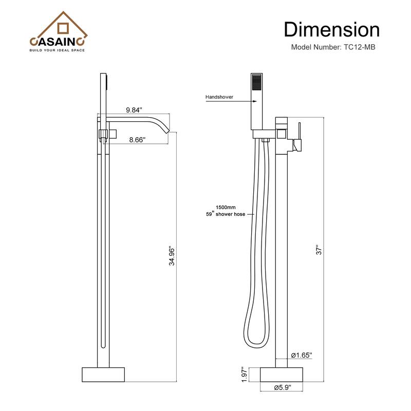 CASAINC Free Standing Floor Mount Bathtub Shower Faucet High Flow Bathroom Tub Filler with Hand Shower