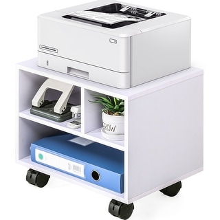 FITUEYES Printer Stand Desktop Wood Metal White X-Shaped Kitchen Storage 45.5x30.3x29.7cm DO204505WW 
