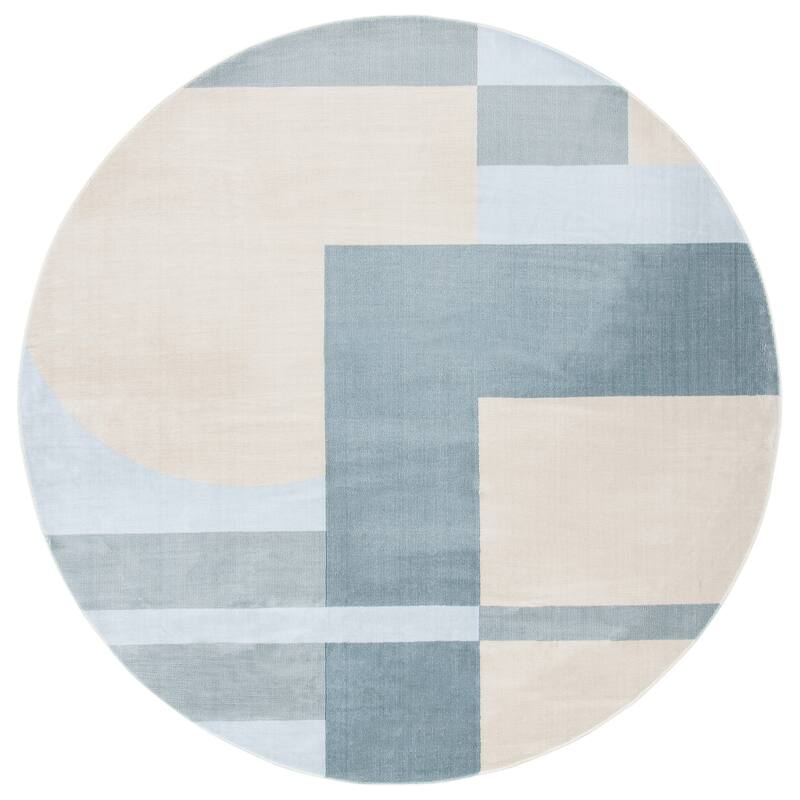 SAFAVIEH Orwell Theodocia Mid-Century Modern Rug - 6'7" Round - Beige/Blue