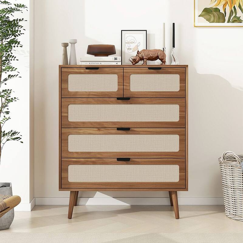 Freestanding Accent Cabinet, Bedroom Storage Cabinet with 5 Drawers
