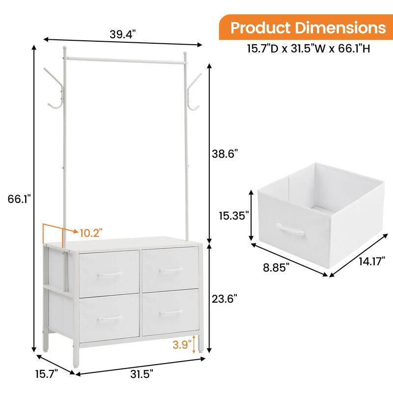 Clothes Rack Storage Organizer with 4 Drawers and Wooden Top Garment Rack