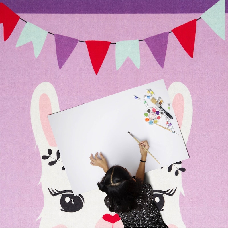 Everwash Imagine Llama Kid's Washable Area Rug