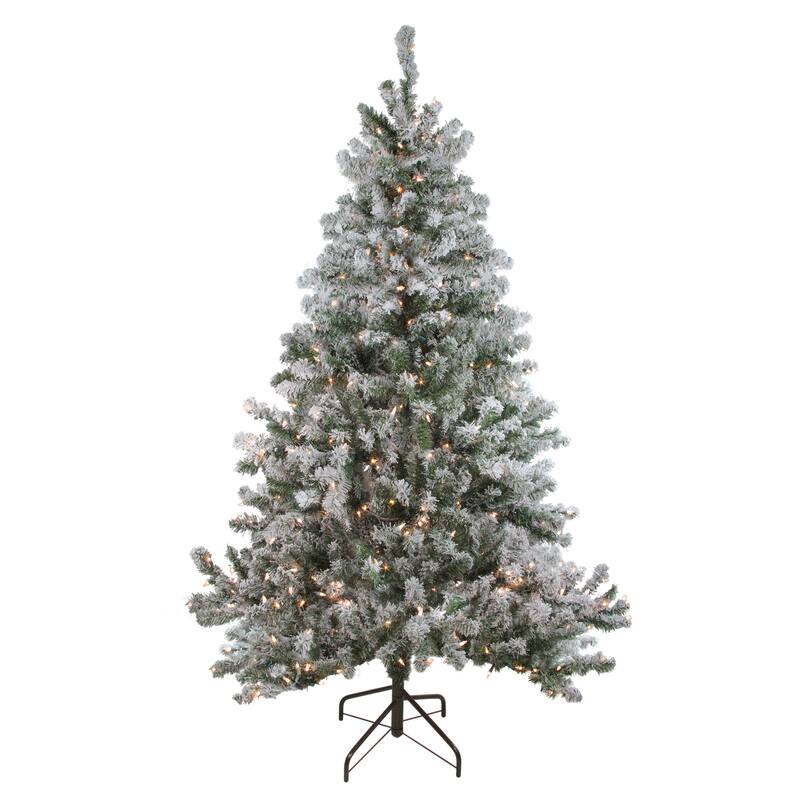 7' Pre-Lit Flocked Balsam Pine Artificial Christmas Tree Clear Lights - 7 Foot