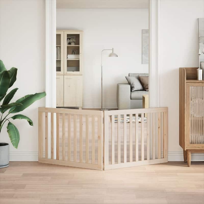vidaXL Dog Gate Set of 3 Natural Wood Poplar Wood Medium Foldable