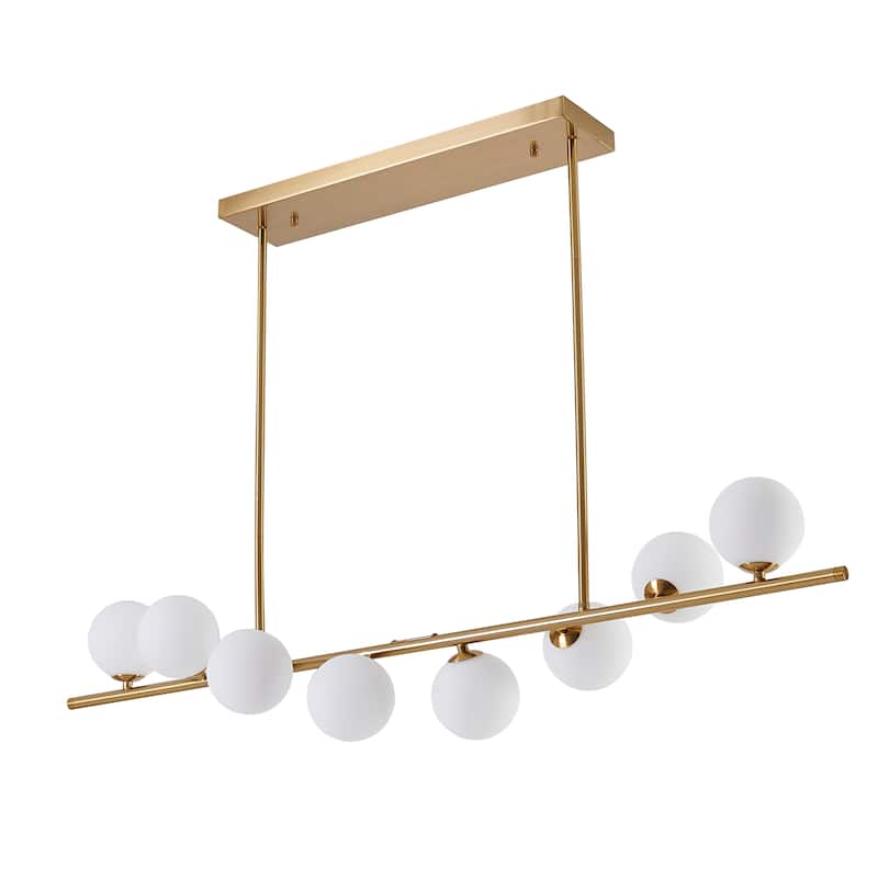 8-Light Copper Metal Chandelier With White Glass Shades