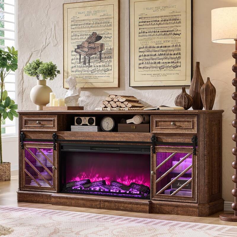 Farmhouse Fireplace TV Stand for 85 Inch TV, Entertainment Center