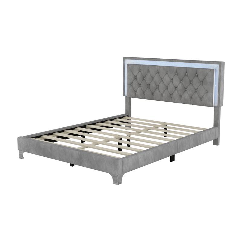 Upholstered Bed Frame with LED Lights