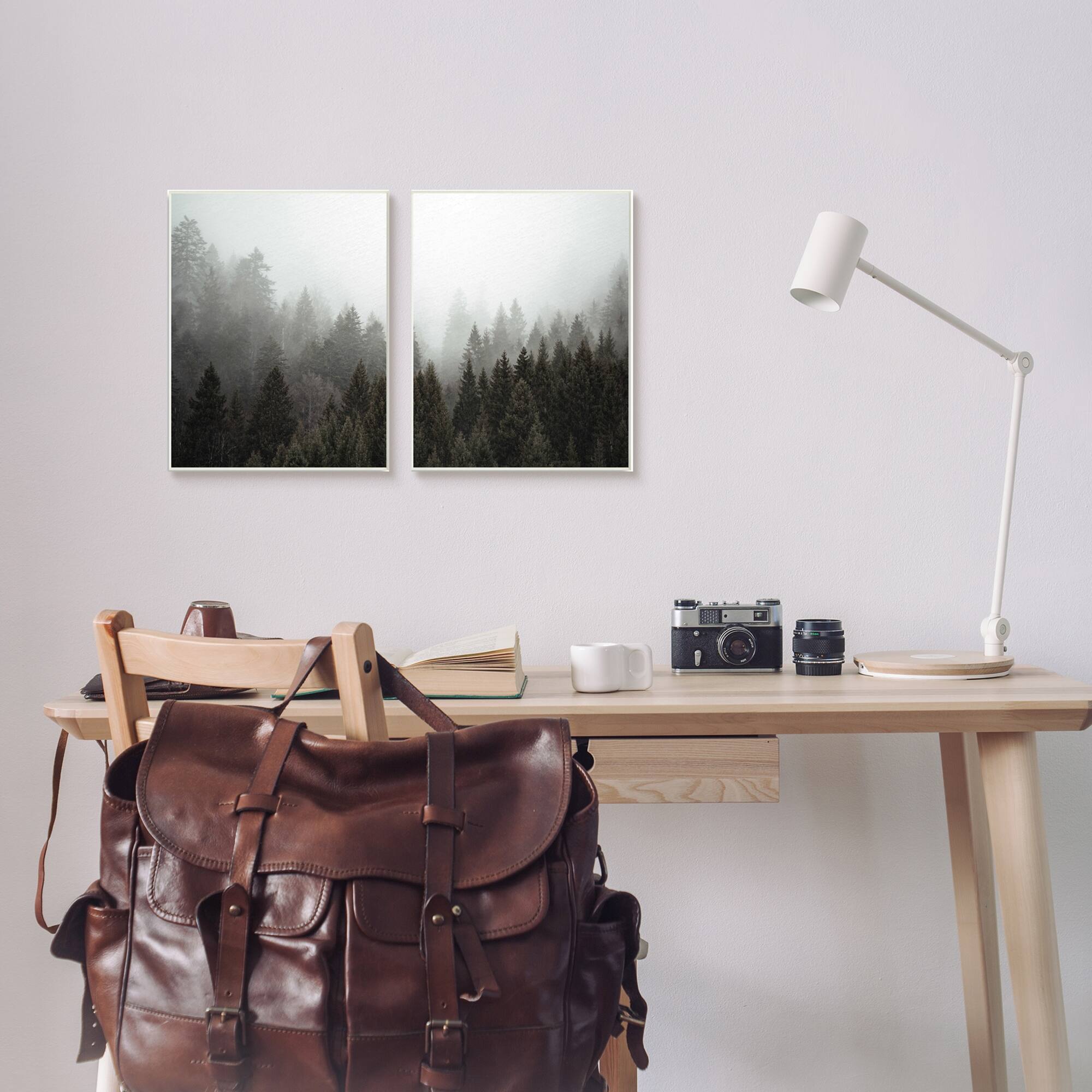 Stupell Industries Serene Mountainous Forest Trees Nature Hazy Sky Wood