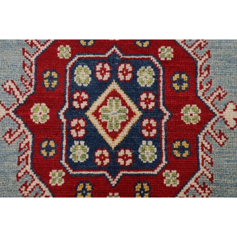 Light Blue Kazak Area Rug Handmade Traditional Wool Carpet - 5'1" x 6'11"