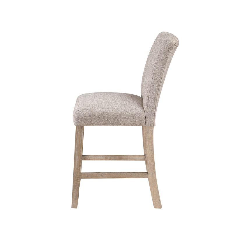 HomeRoots Set of Two 26" Beige and Natural Fabric and Wood Bar Height Bar Chairs
