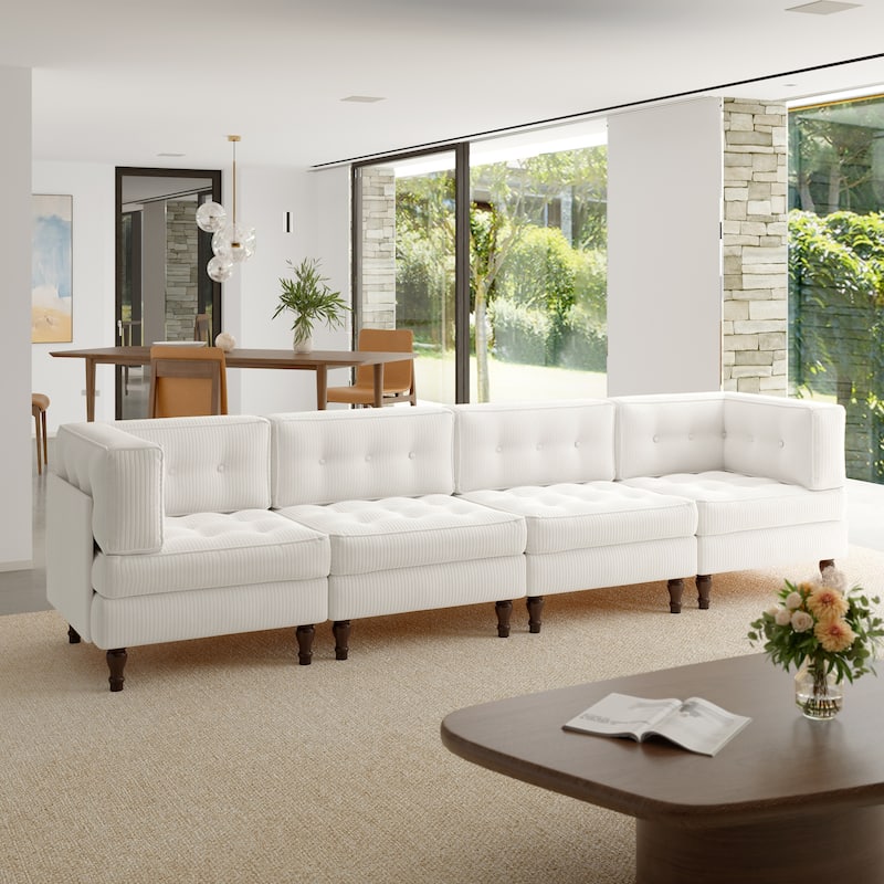 Oversized Modular Sectional Corduroy Fabric Tufted Sofa - Beige-4 peice - Symmetrical