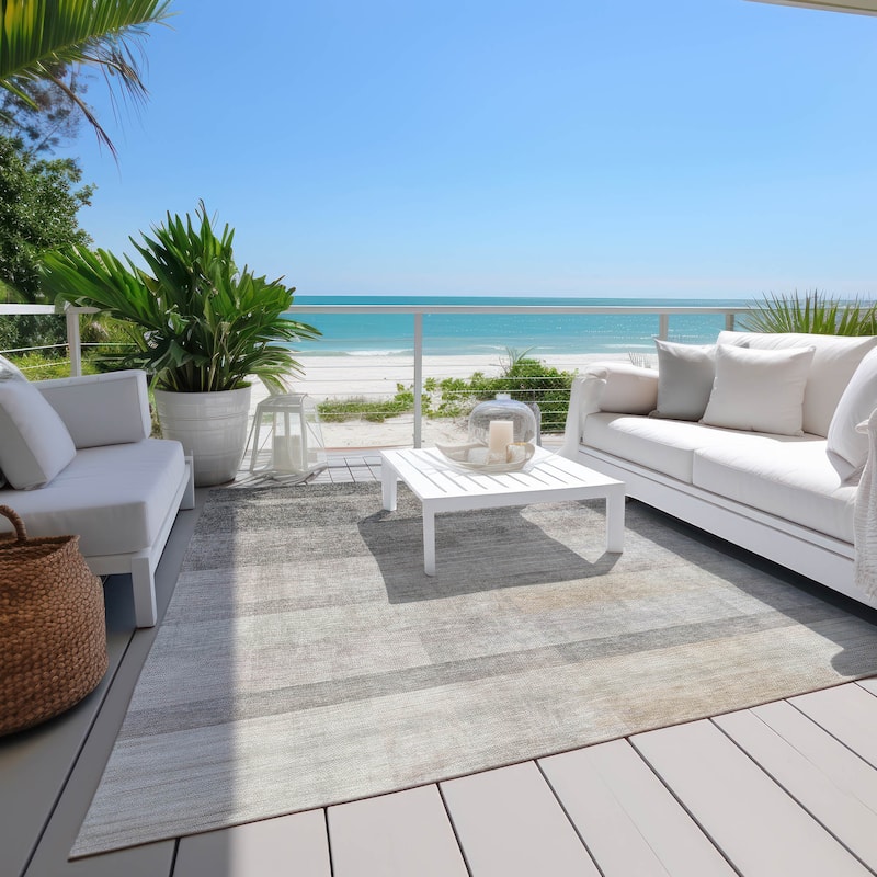 Machine Washable Indoor/ Outdoor Modern Abstract Chantille Rug - Taupe - 3' x 5'