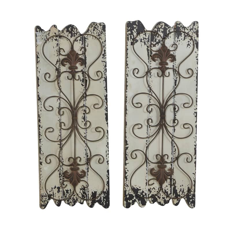 Wooden Scroll Arabesque Home Wall Decor - Set of 2 White - Roche River Decor