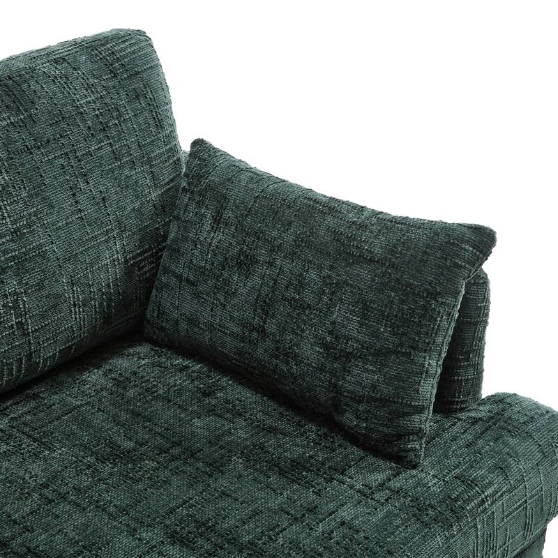 Modern Style Chenille 2-Seater Wood-Legged Sofa With Led Light,USB Charging Port And Storage Bag Living Room Bedroom Study Room