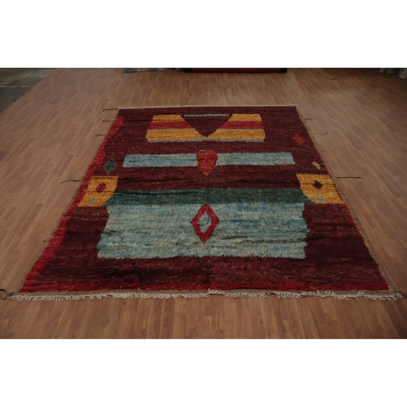 Hand Knotted Oriental 100% Wool Carpet Modern Tribal Red Moroccan Area Rug - 12' 1'' X 8' 11''
