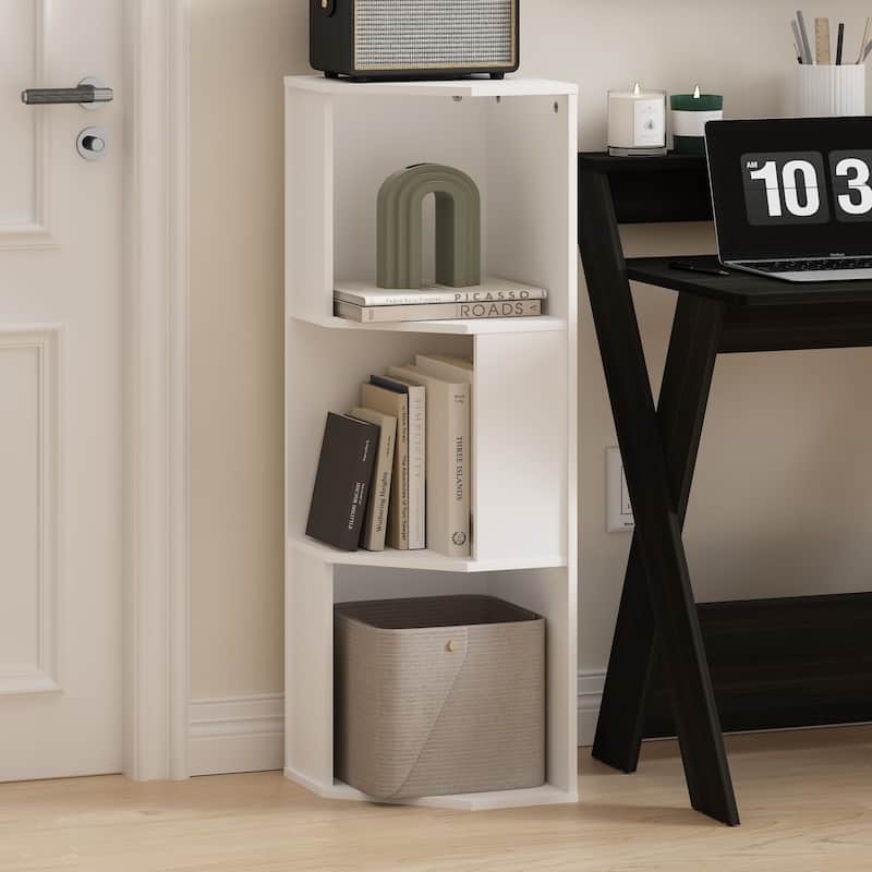 36.6 in. Tall White Wood 3-Shelf Bookcase
