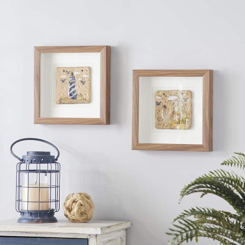 Wooden Light House Handmade Shadow Box - Set of 2 Brown - Roche River Decor