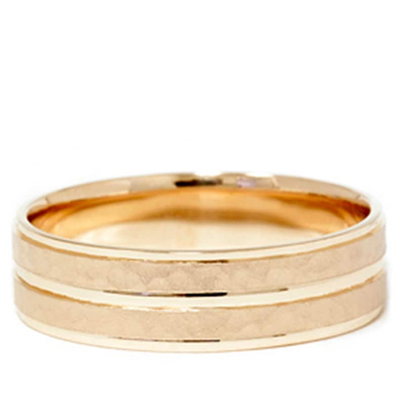 Yellow Gold Hammered Comfort Fit Wedding Band Ring