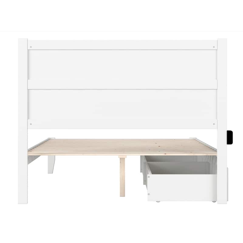 Platform Bed with Drawers - Storage Bed Frame, Modern Design, White Finish