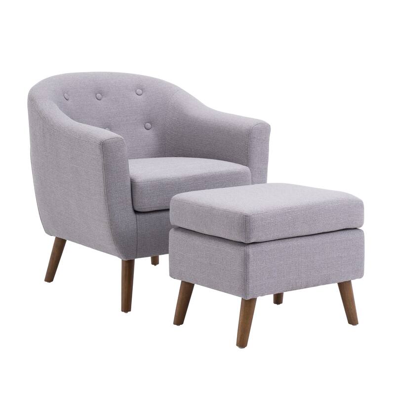 Carson Carrington Junsele Linen Upholstery Club Accent Chair - Grey - Ottoman Included