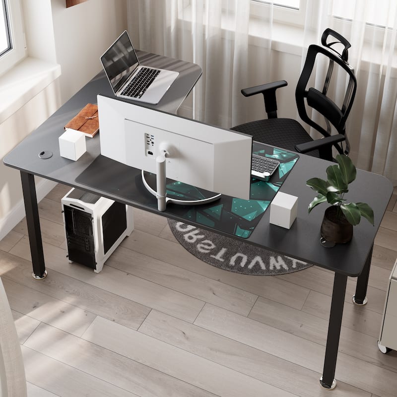 60" Large Home Office Corner Desk L-Shaped Computer Desk with Mouse Pad - Right Side