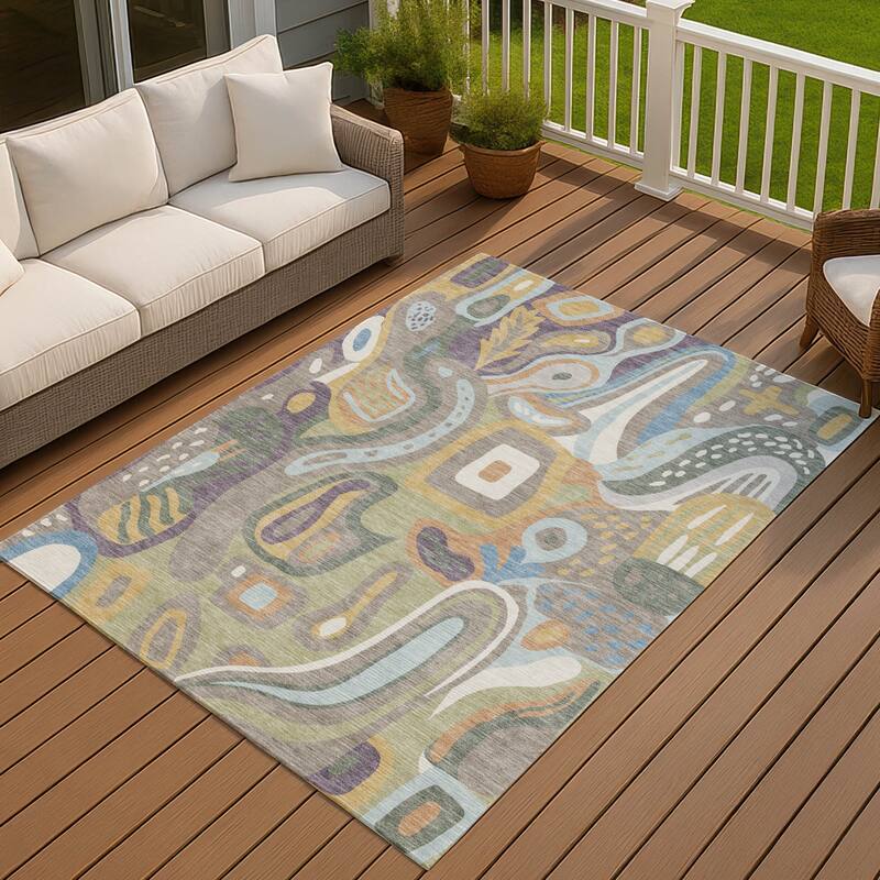 Machine Washable Indoor/ Outdoor Modern Picasy Chantille Rug