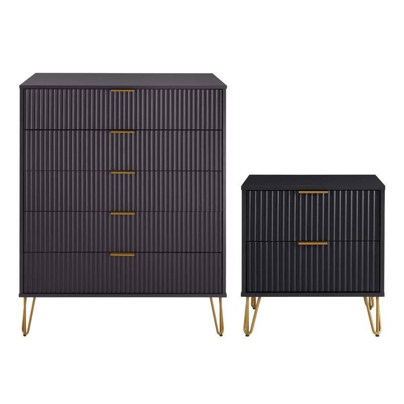 Manhattan Comfort 2-Piece Dumbo Modern 5-Drawer Tall Dresser Nightstand Set