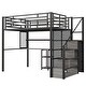 preview thumbnail 3 of 11, Black Full Size Loft Bed with Storage Wardrobe and Staircase, Kids Metal Bed with Desk, Storage Shelves