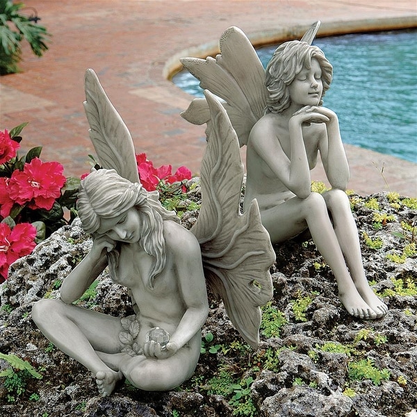 Design Toscano The Secret Garden Fairy Statues: Set of Gazing Fairy & Pondering