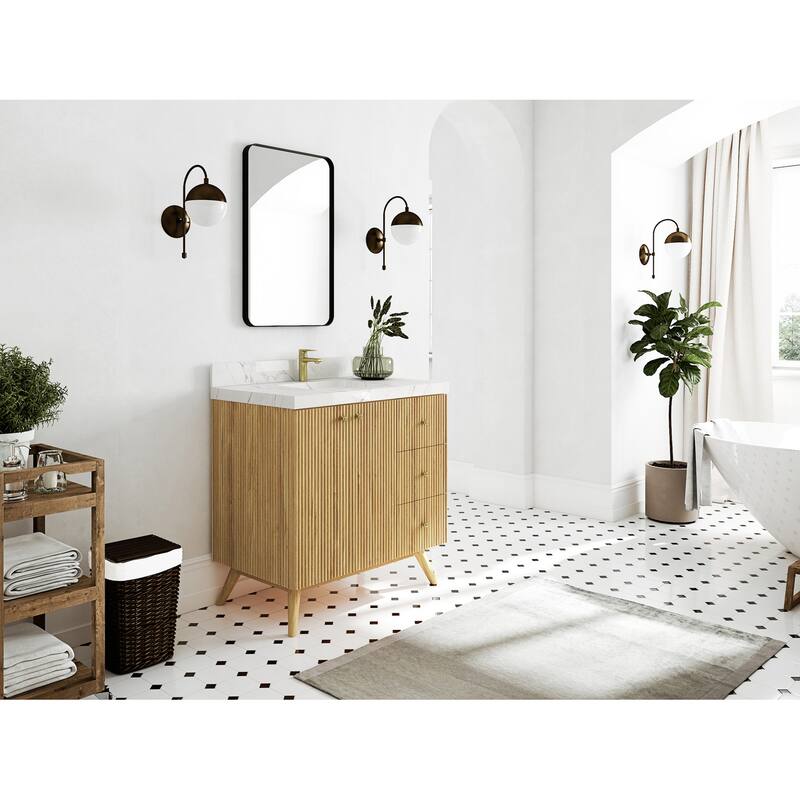 Willow Collections 36 in. W x 22 in. D Pasadena Solid Teak Center Sink Bathroom Vanity with Countertop
