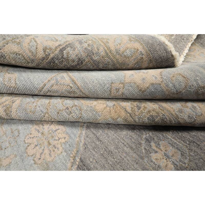 12'4''x15'6'' Hand Knotted Wool Slate Peshawar Transitional Oriental Area Rug - 12' 4'' x 15' 6''