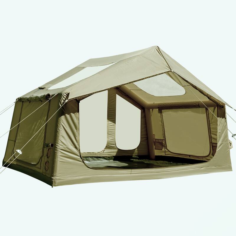 Erommy Inflatable Camping Tent, Glamping Tents 4 Season Waterproof Windproof Cotton Tent with Stove Jack & Mesh Windows & Pump