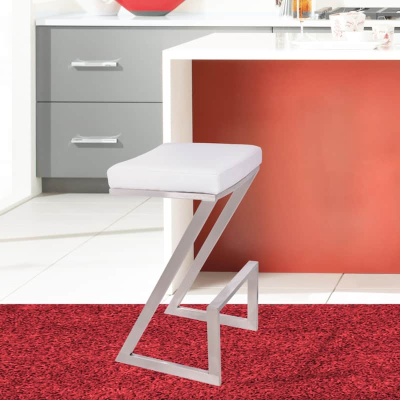 Contemporary 26" Counter Height Bar Chair with Silver Iron Base and Soft Faux Leather Cushion Seat - 26"H x 17"W x 17"D