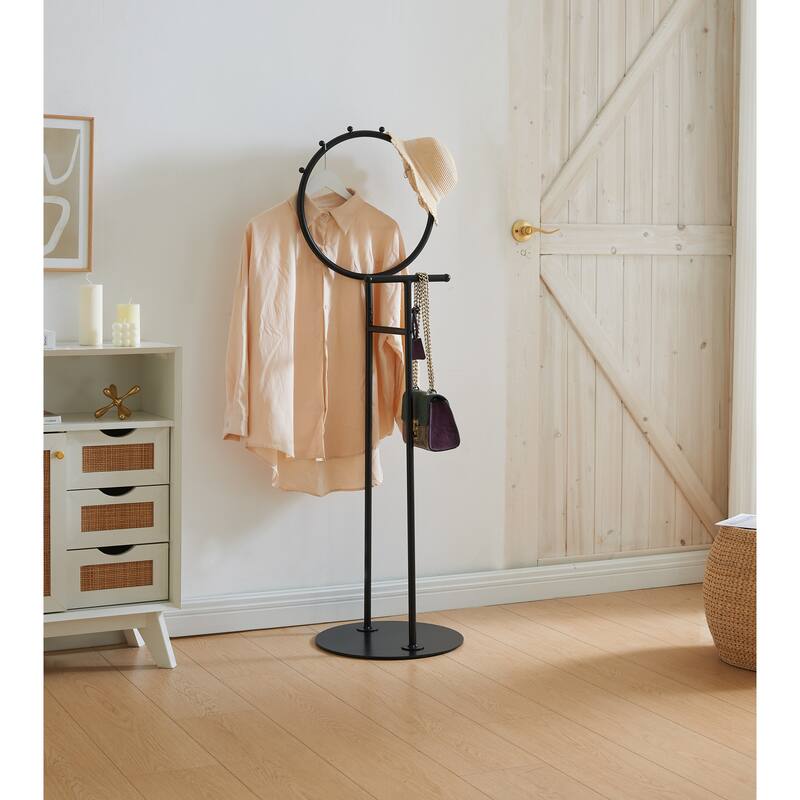Cheska Metal 6-Hook Circular Frame Valet Stand - Black