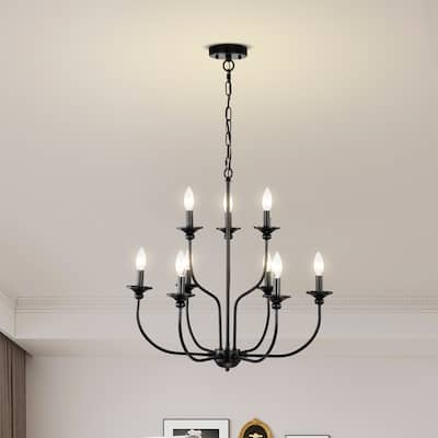 Rosalynne 28-Inch 9-Light Black Finish 2-Tier Drip Cup Candelabra Chandelier Ceiling Light