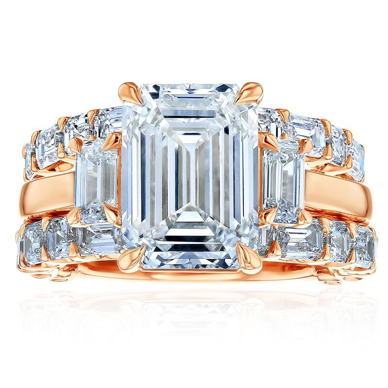 Kobelli 8.8 Carats Lab Grown Diamond Certified 14k Solid Gold Emerald & Asscher Three Stone Esma 3pc Bridal Set - Rose - 10