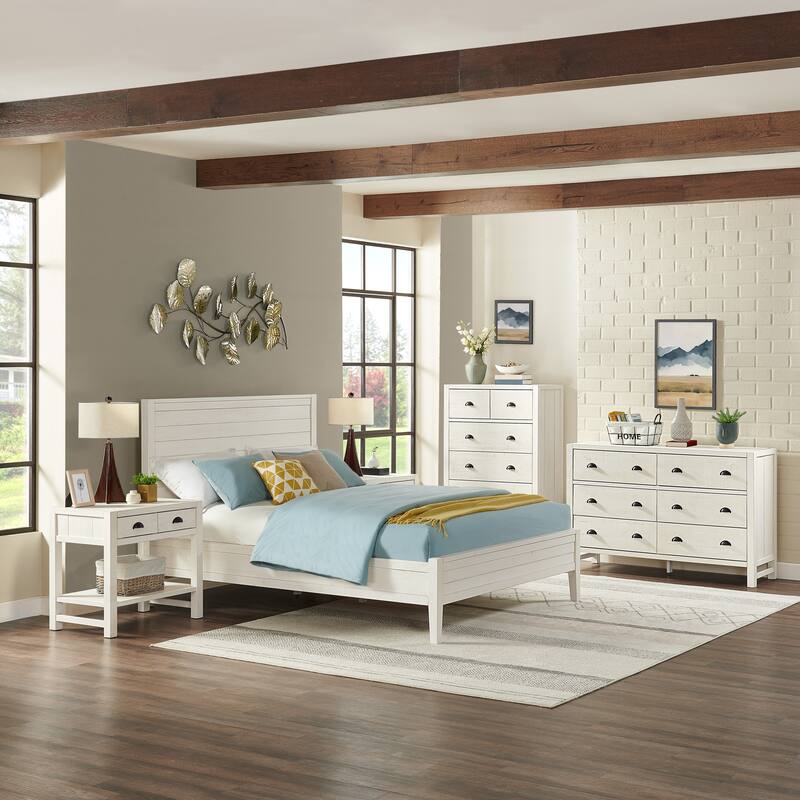 Arden 5-Piece Wood Bedroom Set with Queen Bed, Two 2- Nightstands with open shelf, 5-Drawer Chest, 6-Drawer Dresser
