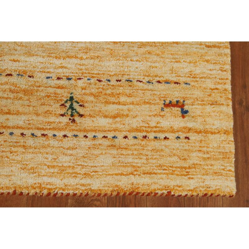 Hand Knotted Oriental 100% Wool Carpet Tribal Animal Pictorial Yellow & Gold Gabbeh Area Rug - 5' 8'' X 3' 11''