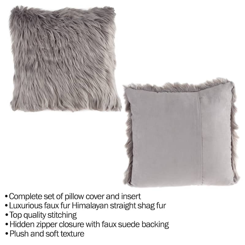 Hastings Home 22-Inch Square Faux Fur Pillow