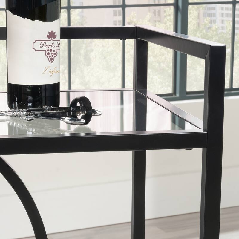 Wood Contemporary Bar Cart with 2 Glass Shelves - 35.55" L x 15.75" W x 37.21" H