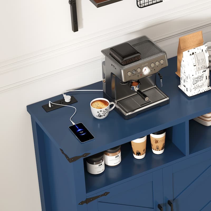 59" Modern 4 Doors Sideboard Buffet with Power Outlets and Adjustable Shelves