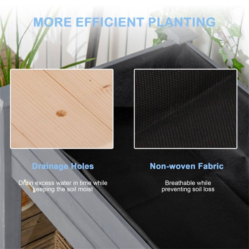 Dark Grey Fir Wood Elevated Garden Bed with Legs and Self-Drainage - 33.75" L x 18" W x 30" H